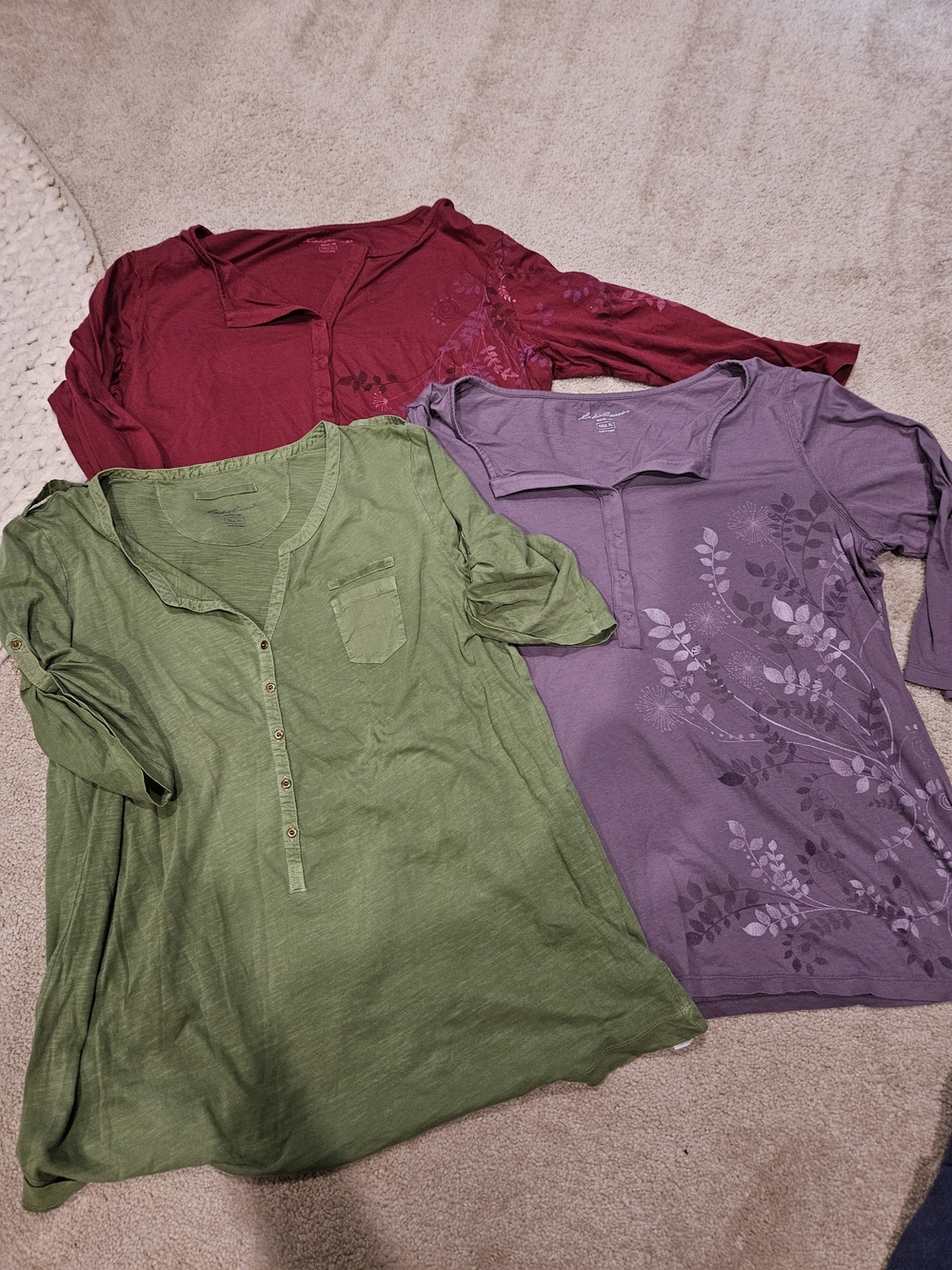 Eddie Bauer Women’s Henley Tunic Tops - Olive Green, Plum, Burgundy